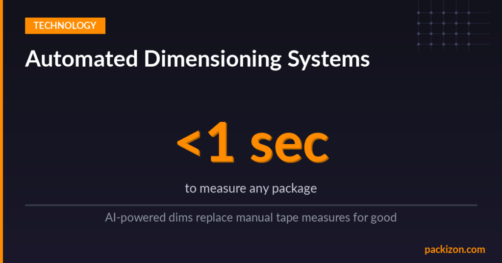 Automated dimensioning system replacing manual package measurement in warehouse