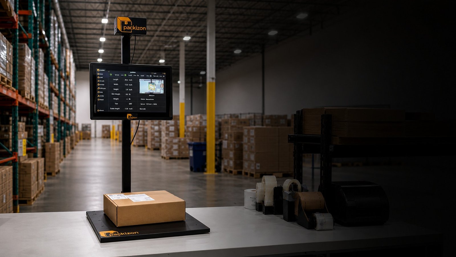 Packizon Dim L1 dimensioning system at warehouse pack station